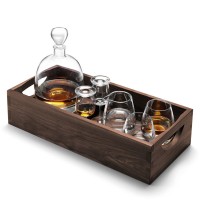 Set cristal whisky Islay con bandeja Walnut 44 cm